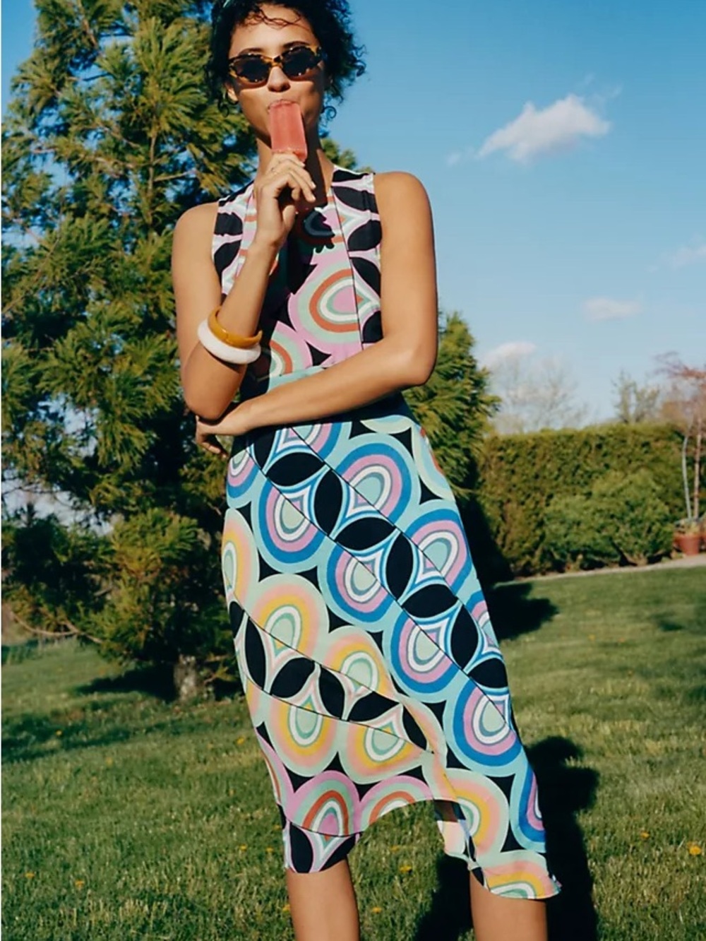 Anthropologie Sleeveless Midi Dress in Pastel Multi and Black
